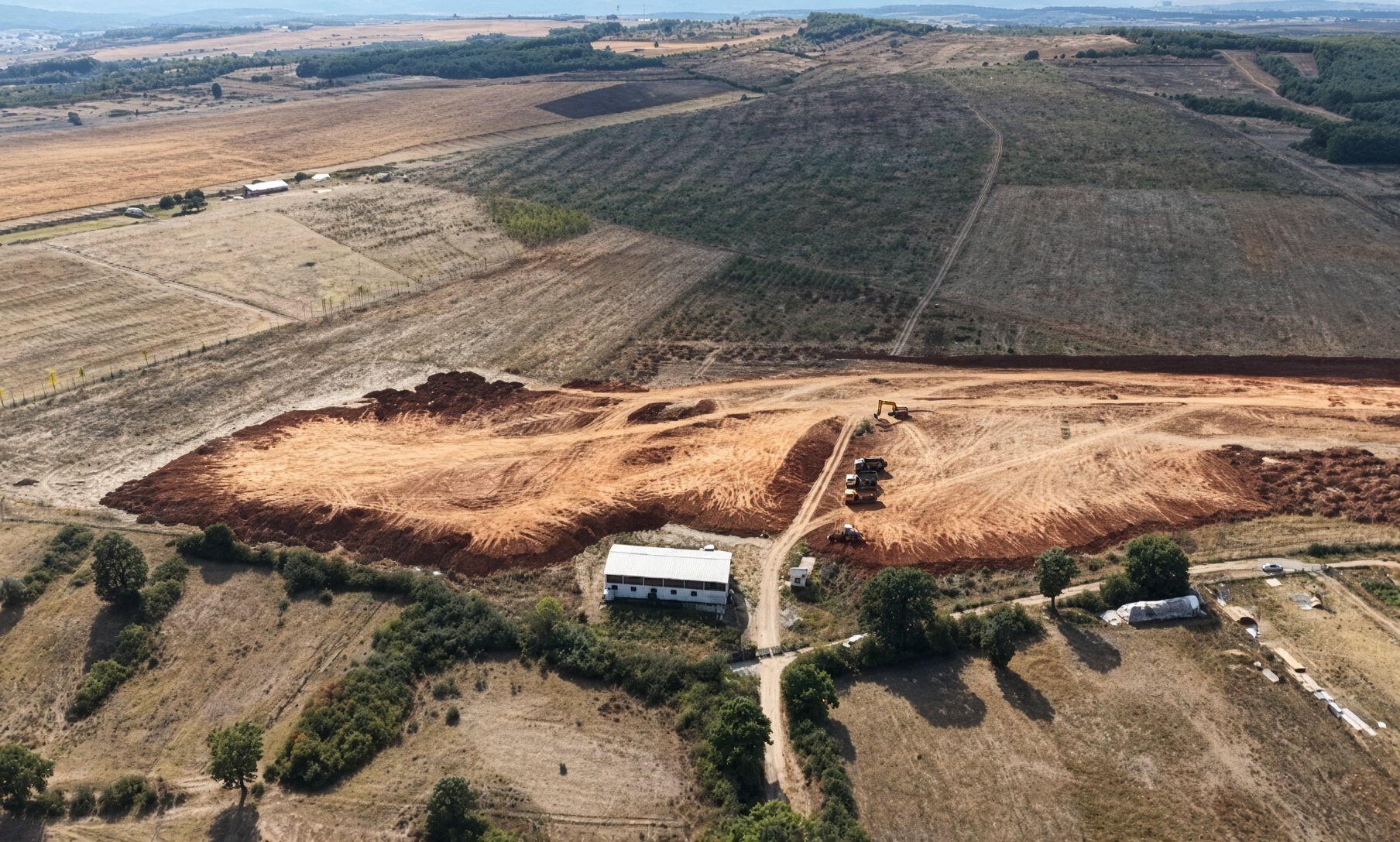 Aerial view of site works at the Dardania AI campus, Ferizaj