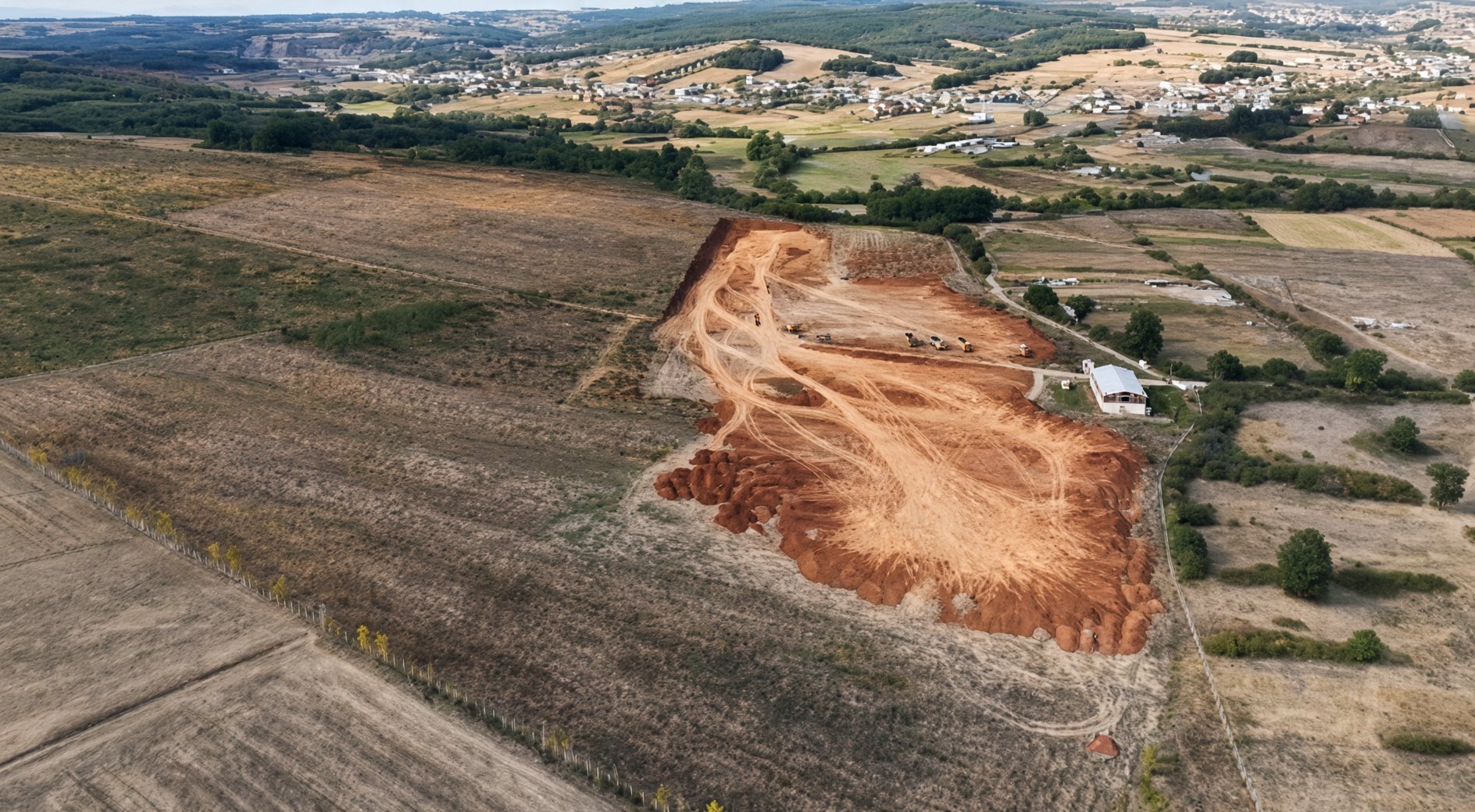 Aerial view of earthworks on the campus